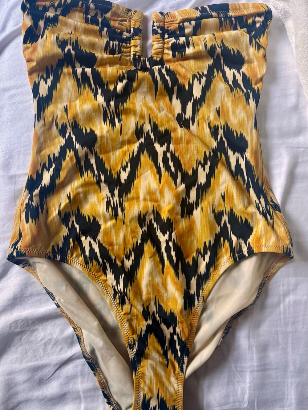 Ulla Johnson Women’s Yellow & Black zigzag striped swimsuit